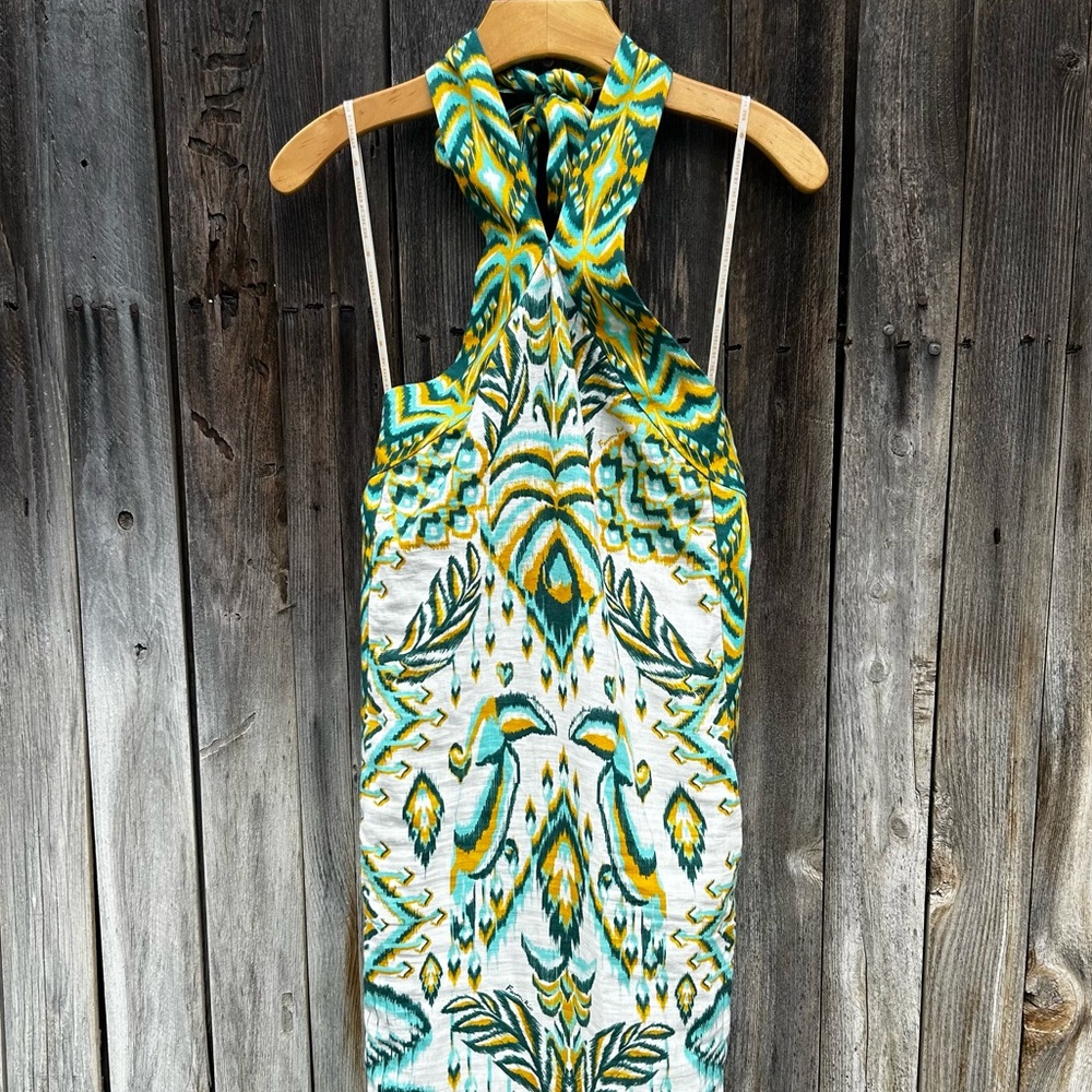 NWT Farm Rio Tropical Tapestry Halter Linen Maxi Sun Dress Off White Green M - Picture 5 of 16